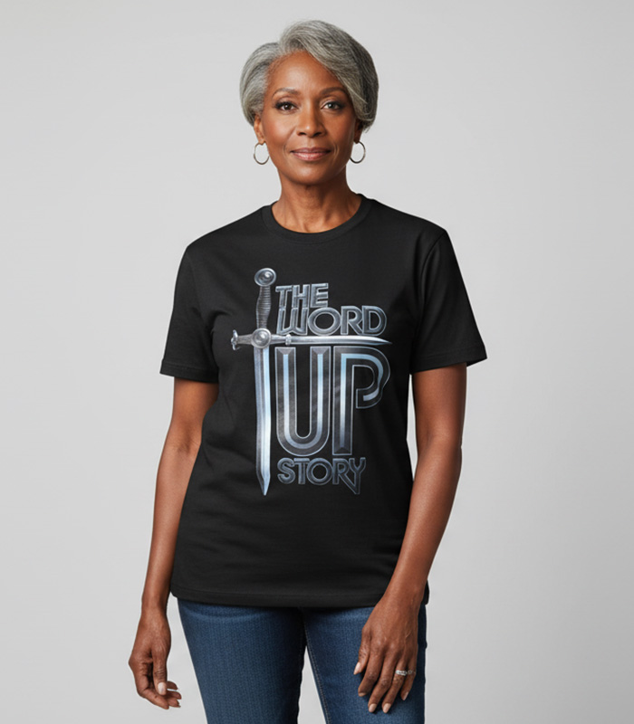 Word Up Story - Black T-Shirt Black Logo
